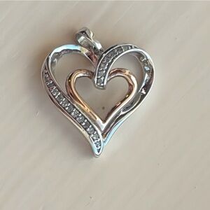 Sterling silver 925 Two-Tone Heart Pendant with Crystal Accents - & Rose Gold